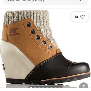 Sorel Joanie Sweater Wedge Ankle Boot, Elk / Bisque